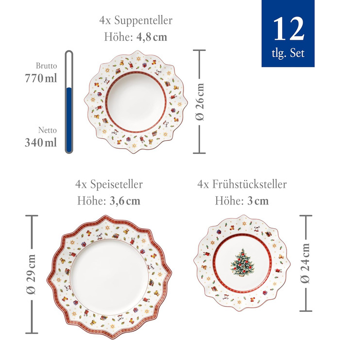 Різдвяний обідній сервіз на 4 персони, 12 предметів Toy's Delight Villeroy & Boch