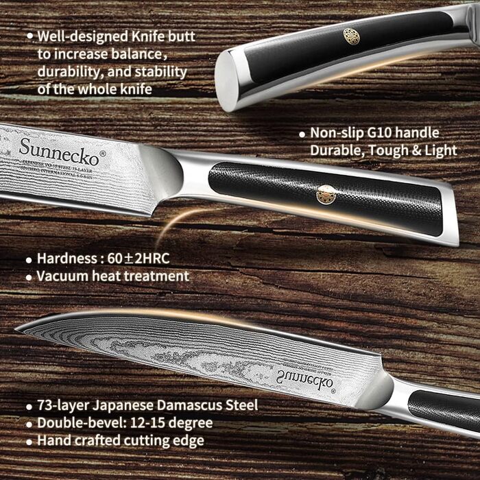 Ніж для хліба Sunnecko 20 см із зазубреним краєм, дамаський ніж для хліба, гострий кухонний ніж з лезом з дамаської сталі, ніж для різання хліба з ручкою G10