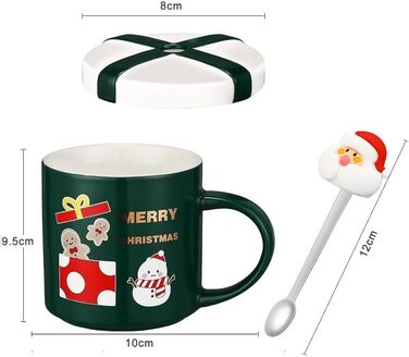 Різдвяний кухоль 400 мл з кришкою та ложкою, зелений з принтом сніговика SuperglockT