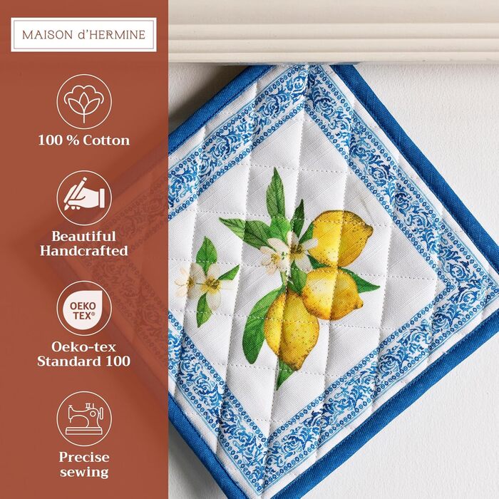 Рукавички для духовки Maison d&39 Hermine, підставки для каструль, 100 бавовна, термостійкі кухонні рукавички, рукавички для духовки (19 см x 33 см) та підставки для каструль (20 см x 20 см) для приготування їжі, Morzine - рукавички для духовки на День по