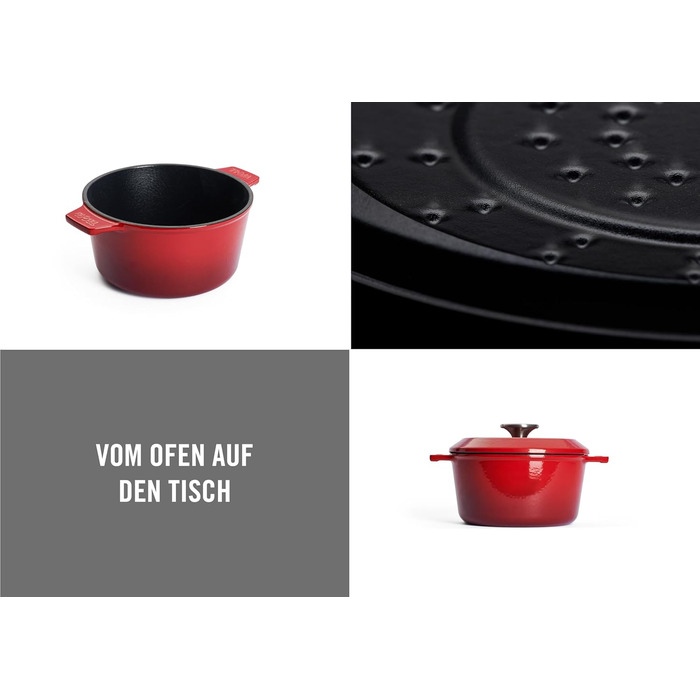 Чавунна каструля Ø 24 см, синього кольору, з кришкою та силіконовими ручками Емальований чавун, підходить для індукції та духовки для всіх типів плит Ø 24 см, висота 11 см, 4,2 літра (Чилі Червоний, Ø 20 см, 11 см, 2,8 літра)