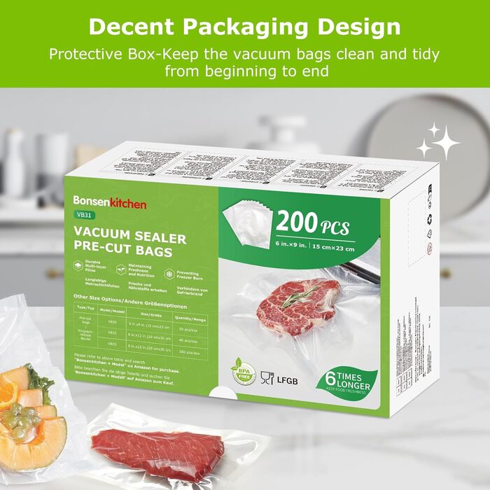 Вакуумні пакети 200 пакетів 15 x 23 см Bonsenkitchen