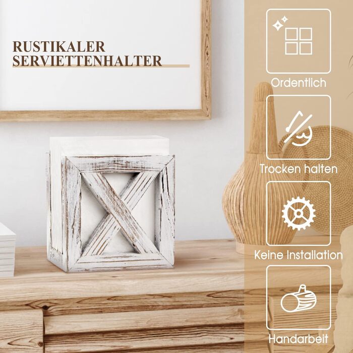 Деревянный держатель для салфеток белый PUERSI