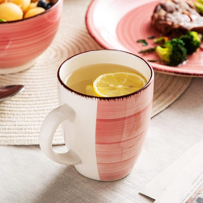 Комбінований набір фаянсу, обідній сервіз з ручним розписом vancasso Bella, стиль Марокко, вінтажний зовнішній вигляд, ручний розпис, на 12 осіб (комбінований набір з 16 предметів, Rosa-ii)