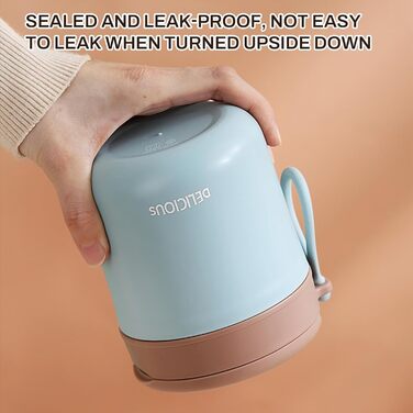 Герметичний ізольований харчовий контейнер, термоконтейнер, нержавіюча сталь, вакуумний харчовий контейнер з ложкою, для школи, роботи, пікніка (одношаровий) (синій)