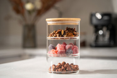 ARDESTO Набір ємностей для зберігання Midori, 3 х 400 мл, боросилікатне скло, бамбук