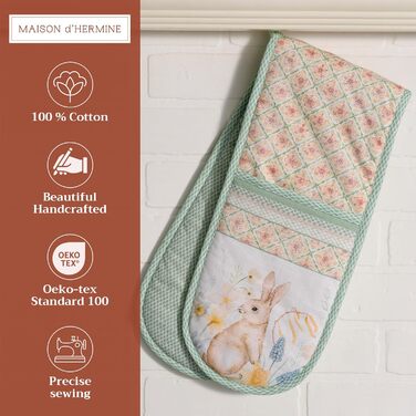 Рукавички для духовки Maison d&39 Hermine, Прихватки, 100 бавовна, термостійкі кухонні рукавички, рукавички для духовки (19 см x 33 см) та прихватки (20 см x 20 см) для приготування їжі, Морзін - Рукавички для духовки на День подяки/Різдво (19 x 33 см) та