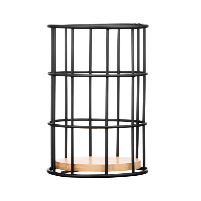 ARDESTO Подставка для столовых приборов Midori 11х11х17см, металл, бамбук, черная