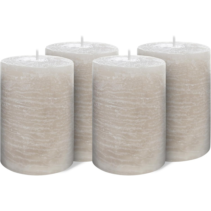 Набір із 4 свічок-стійок Brandsseller, 7 x 10 см фарбовані та виготовлені з парафіну сільські свічки з тривалим часом горіння декоративні свічки для прикраси столу, Різдва та вечірок (9 x 15 см набір із 4 шт. , сіро-коричневого кольору)