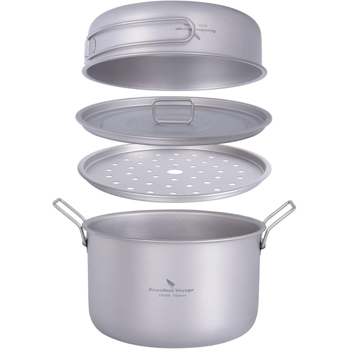 Титановий набір посуду для кемпінгу 1-2 осіб 2,4 л. iBasingo