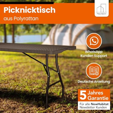 Складаний стіл для кемпінгу 180 х 75 см чорний NewHabitat