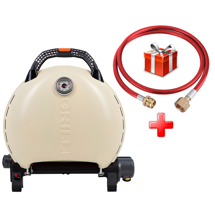 КОМПЛЕКТ Портативний переносний газовий гриль O-GRILL 600T, кремовий + шланг в подарунок! Код: 013370