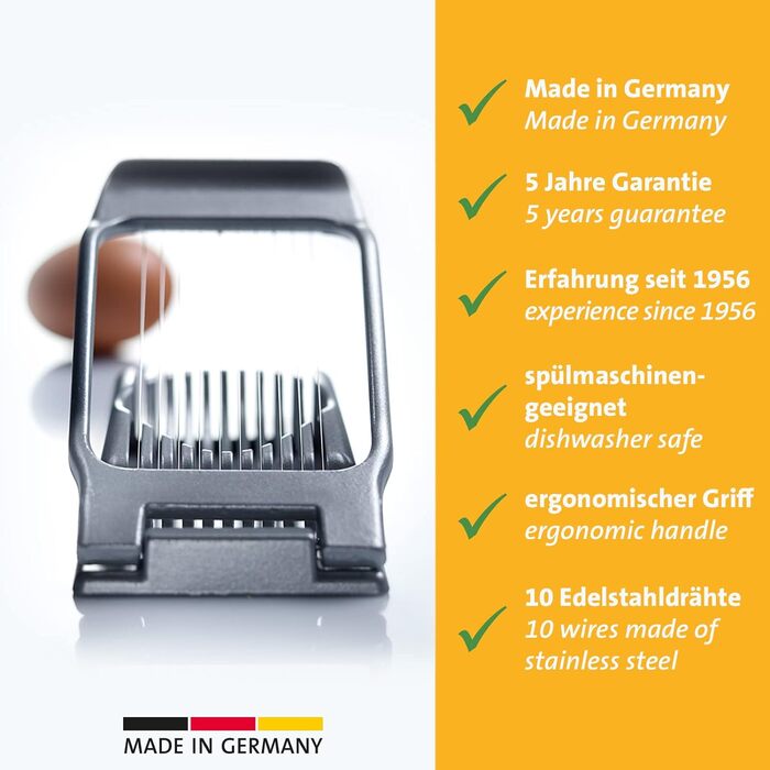 Яйцерозкол Westmark для круглих і овальних дисків, індивідуально затисканих ріжучих дротів з нержавіючої сталі, алюмінію/нержавіючої сталі, дуплексу, сірого 10202260