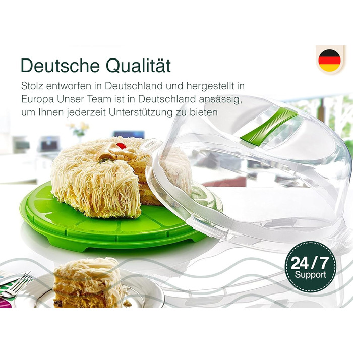 Коробка для транспортування торта з кришкою, капюшоном і ручкою. Коробка для зберігання, контейнер для торта, тарілка для торта, контейнер для торта, коробка для торта, тарілка для торта, начинка для торта, дзвіночок для торта - (зелений, круглий)