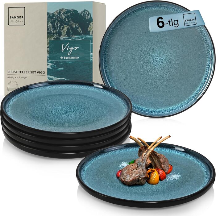 Кам&39яні миски для пасти 6 предметів, набір мисок для пасти на 6 осіб, набір мисок, придатний для миття в посудомийній машині та мікрохвильовій печі, велика багатофункціональна миска темно-сірого кольору 750 мл VALUE COLLECTION (Vigo, обідні тарілки 6 пр