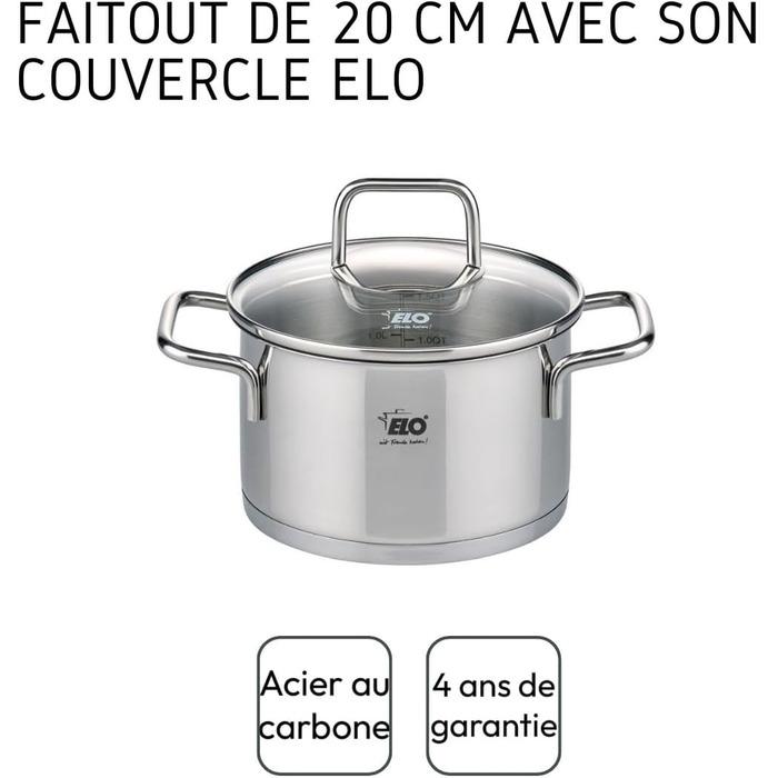Каструля 3,4 л з нержавіючої сталі зі скляною кришкою 20 см Citrin Elo