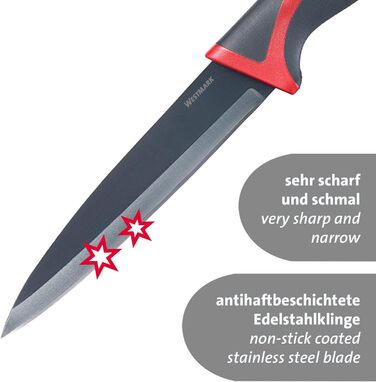 Набір нарізок/ножів Westmark 5 шт. , 1 велика обробна дошка та 4 ножі, обробна дошка 37 х 25,5 см, лезо кухарського ножа/ножа для хліба по 20 см, лезо канцелярського ножа 12 см, лезо ножа для чищення овочів 8 см, 145222E6 (2 ножа для чищення)