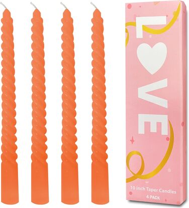 Набір з 4 конічних спіральних свічок 2,2 x 25 см, помаранчевий Love Topsics