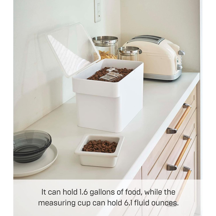 Контейнер для корму для домашніх тварин з мірним стаканчиком, білий, 6 л, сухий корм приблизно 3,5 кг, ABS СМОЛА/СИЛІКОН, 5611