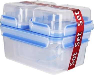 Набір контейнерів для зберігання харчових продуктів EMSA Clip & Close, прямокутні, 5 x 0,8 л, коробки для зберігання, 100 герметичні, придатні для миття в посудомийній машині, морозильної камери та мікрохвильової печі, прозорі, сині, зроблені в Німеччині,