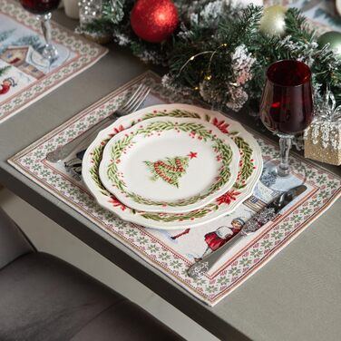 Різдвяна гобеленова скатертина Home of Christmas Скатертина на Різдво та Новий рік (Санта Клаус та діти (блискуча), серветка 35x45 см)