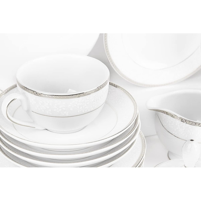 Набір кухлів konsimo 18 предметів - NEW HOLLIS Набір чашок для капучино - Порцеляна - Можна мити в посудомийній машині - 6 персон (платиновий, 18 шт. )