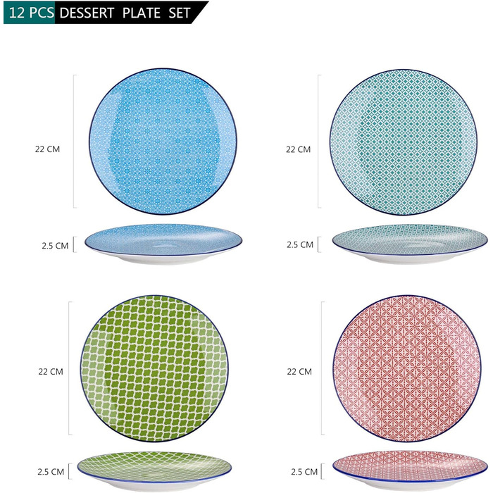 Тарілка десертна ванкассо порцеляна, 12 шт. Тарілка для торта кольорова, макарон Ø 21,5 см Тарілка плоска для сніданку Макарони 12 шт. тарілка для торта