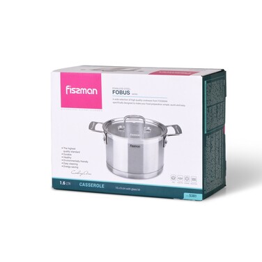 Каструля Fissman FOBUS 16x9 см /1,6 л  із скляною кришкою (5381)