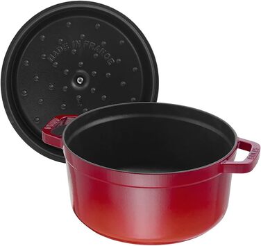 Чавунна жаровня/кокотниця STAUB, кругла 8,35 л, функція Ароматичний дощ для оптимального зволоження, для всіх типів варильних поверхонь, включаючи індукційні та духові шафи, (вишнево-червоний, 30 см)