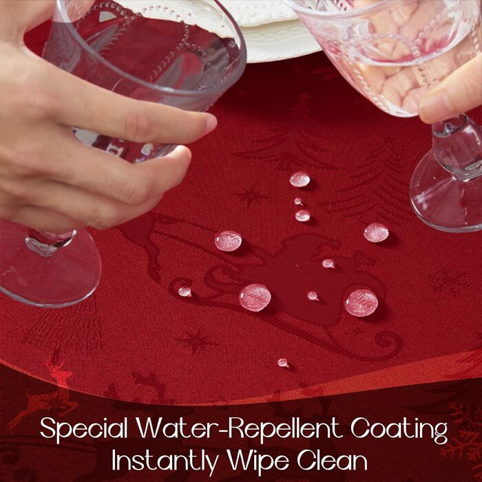 Маленька різдвяна скатертина Romanstile, яку можна прати та вона водовідштовхувальна, жакардовий олень та ялинка, квадратна скатертина для журнального столика, святкова, подарункова ( 180 см, червона)