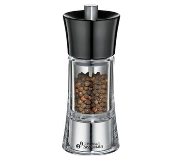Регульований помел від дрібного до грубого, Керамічна шліфувальна машина Zassenhaus Зроблено в Німеччині , Ручний млин для перцю , Вже наповнений , Акрил чорний