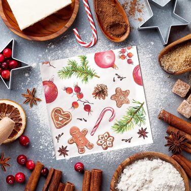 Серветки 3-шарові (33 x 33 см) 20 шт. Різнокольорові паперові серветки, ідеальні для різдвяного столу Серветки - Різдво, зима, зірки, сніг, сніговики (Домашні солодощі)