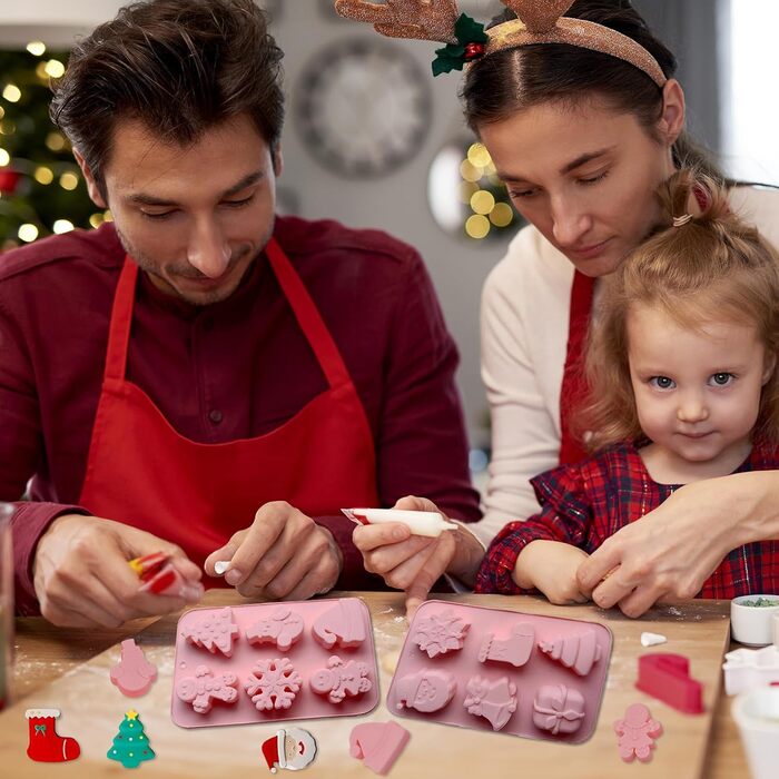 Силіконова форма Vulevirtue з 2 предметів, різдвяні силіконові форми для випічки, силіконова форма для випічки, для різдвяної випічки, тортів, фондану, імбирного печива, шоколаду, желе, мила (12 різдвяних елементів)