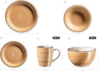 Набор винтажной посуды из 30 предметов на 6 персон, керамический сервиз с ручной росписью, керамогранит, (бежевый)