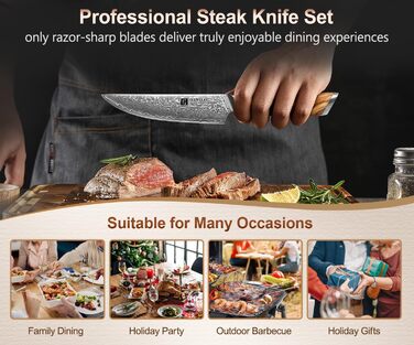 Набор из 4 ножей для стейка из дамасской стали 13 см XINZUO