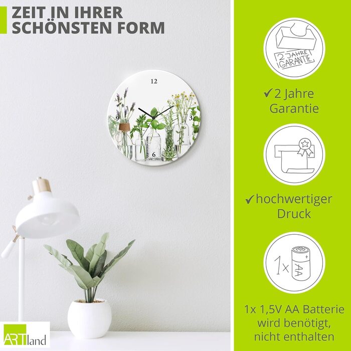 Настінний декор Настінний годинник без цокання Скло Ø 30 см Круглий Безшумні фрукти Фрукти Апельсин у воді Фрукти Сучасна їжа T5UI (Олії з травами, кварцовий годинник)