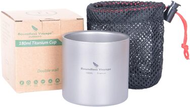 Титанова кружка iBasingo Складна дорожня кружка для кемпінгу на відкритому повітрі 4 в 1 120 мл 180 мл 300 мл 450 мл ізольована чашка з подвійними стінками Посуд для кавових напоїв Легкий посуд для щоденного використання в походах Ti3032D (180 мл Cup-ti30
