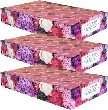 Ароматичних чайних свічок 3x30 шт. ароматичні свічки багато ароматів на вибір висота 1,5 см, Ø 3,5 см (Троянди та ягоди, 3 x 30 шт. у упаковці), 90