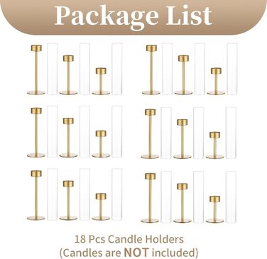 Підсвічник Sziqiqi для конічних свічок конічний підсвічник зі скляним циліндром для весільного декору - вінтажний підсвічник зі скляним ліхтарем для вітальні, прикраси різдвяного столу на відкритому повітрі (золотий, 18)