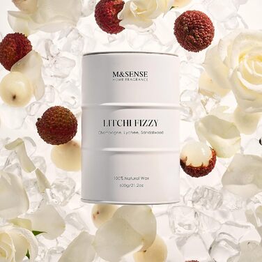 Ароматичні свічки M&SENSE з натурального соєвого воску, натуральна соєва свічка для домашнього декору, тривалий час горіння до 70 годин, класні подарунки для чоловіків та жінок (600 г, лічі, шипучі)