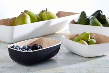 Миска з меламіну, що майже не б'ється, міцна пластикова миска, 16,5 x 16,5 x 5,5 см, миска для пластівців, салатниця, штабелюється, вигляд всередині дерева, чорний, можна мити в посудомийній машині