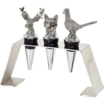 Набір із 3 пробок для пляшок з підставкою, олень, лисиця, фазан,  нержавіюча сталь EDZARD