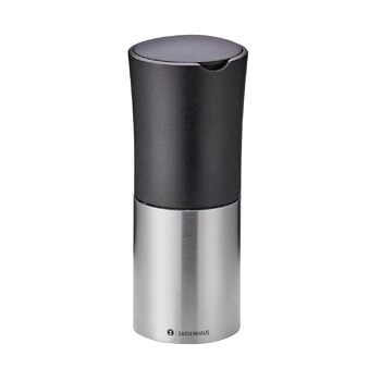 Дует млина для мускатного горіха та спецій, нержавіюча сталь і пластик, чорно-сріблястий, млин для перцю, розміри 5 см x 5 см x 11 см, млин для чилі, млин для мускатного горіха