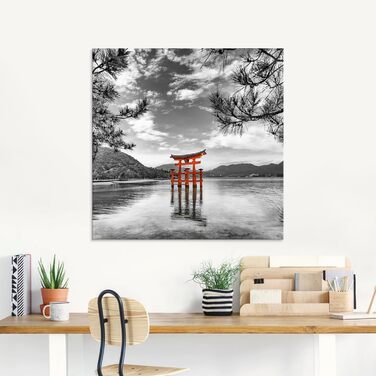 Настінний декор скляні картини настінна картина скляна картина цільна 40x40 см квадрат Тоскана Італія природа пейзаж сад троянди балкон вид літо T4QS (Vermillion Torii, 20 x 20 см)