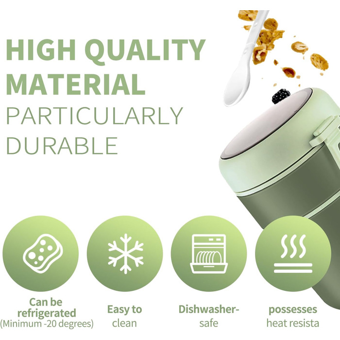 Стаканчик для пластівців 810 мл із складаною ложкою, зелений ETOPER