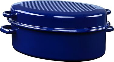Жаровня для гуся овальная с крышкой, CLASSIC - СПЕЦИАЛЬНЫЕ ИЗДЕЛИЯ, диаметр (длинная сторона) 38 см, высота 17,5 см, обем 6,50 л, эмаль, синий снаружи, черный внутри, индукционный, 0160-012