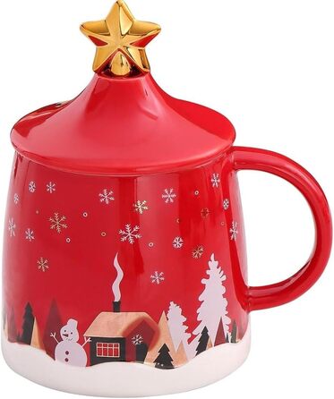 Різдвяний кавовий кухоль 400 мл з кришкою та з паличкою для помішування, червоний SuperglockT