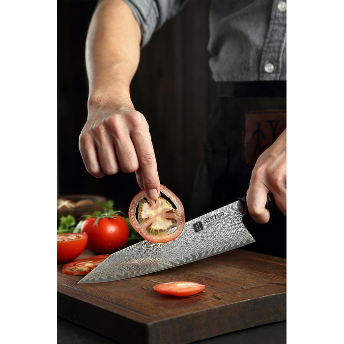 Кухарський ніж з дамаської сталі 21,5 см з магнітним чохлом та дерев'яним футляром XINZUO