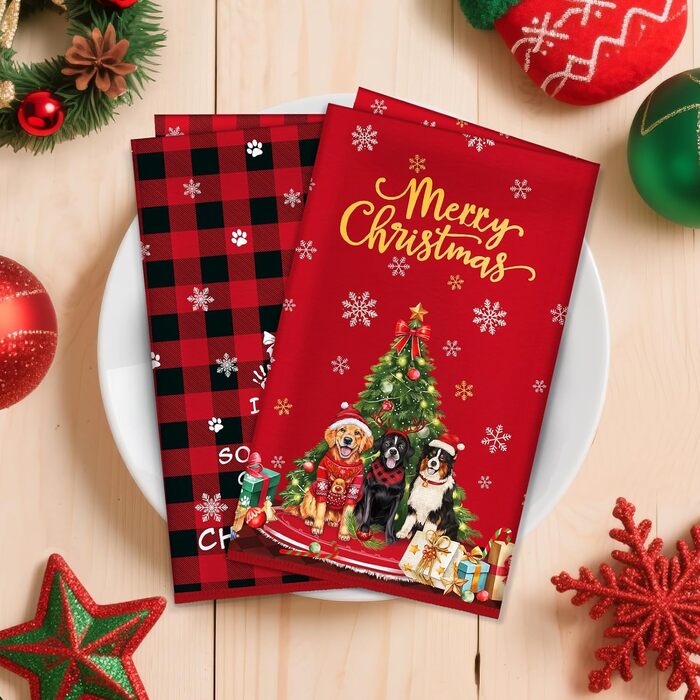 Набір з 2 різдвяних кухонних рушників 60 x 40 см Собачки Arquiel