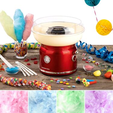 Апарат для виробництва цукрової вати GOURMETmaxx для дому з аксесуарами Ретро-апарат для виробництва цукрової вати Ностальгія з паличками для цукрової вати та мірною ложкою Цукрова вата для дитячих свят Білий (Червоний / Ванільний)